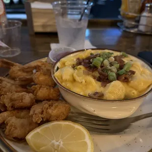Shrimp and side of Mac and cheese
