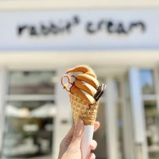 Thai Tea &amp; Japanese Buckwheat Soft Serve Swirl in a Cone