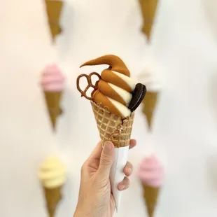 Thai Tea &amp; Japanese Buckwheat Soft Serve Swirl in a Cone