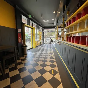 a checkered floor in a restaurant