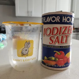 Size comparison with a normal size salt can.