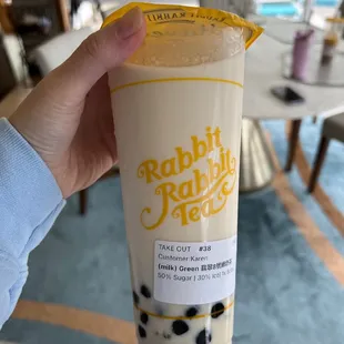 Green milk tea with boba