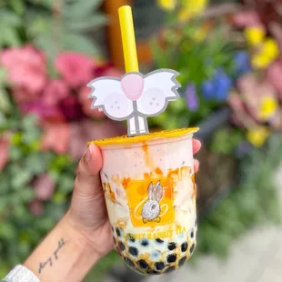 Brown Sugar Boba with Strawberry Milk Foam (IG: hangryforwhat)