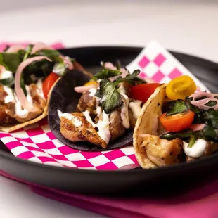 Lamb, stake and lobster tacos