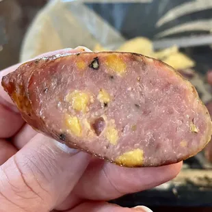 Up close look at the delicious jalapeño-cheddar sausage