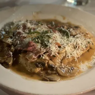Saltimbocca alla Romana was ok after adding red pepper flakes and extra Parmesan cheese