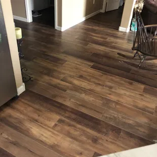 a hardwood floor in a kitchen