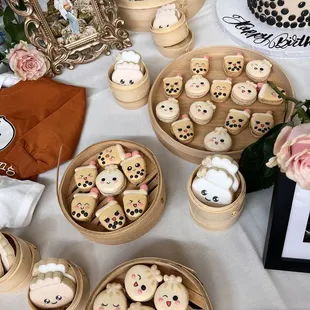 a table with a variety of cookies