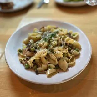 Orecchiette with Wild Mushrooms Pea Tarragon Cream Sauce