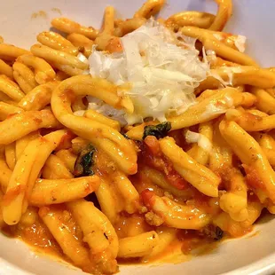 Lamb bolognese with a bit of mint over strozzapretti pasta topped with pecorino (get this - it&apos;s fantastic)