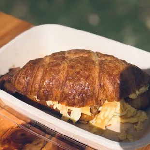 Breakfast sandwich on a croissant