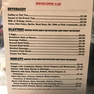 Breakfast menu page one