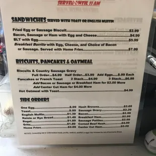 Breakfast menu two