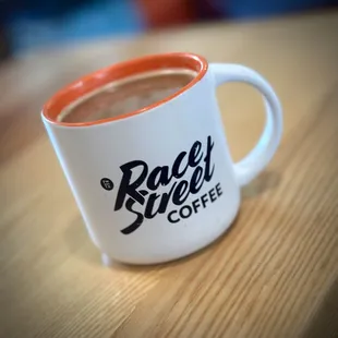 a cup of coffee on a table