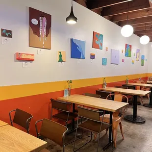 tables and chairs in a coffee shop