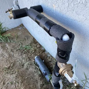 New pvc pipe and water regulator and insulation