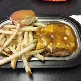 The hamburger steak (gravy and cheese)
