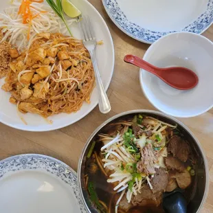 Pad thai and thai boat noodle soup