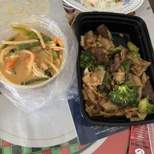 Chicken Red Curry and Pad See Ew