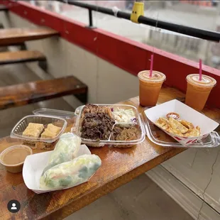 a variety of food items on a table