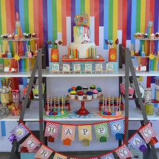 Art inspired birthday party dessert table decor