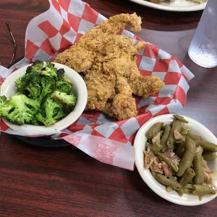 Chicken Strips (4) with 2 sides.