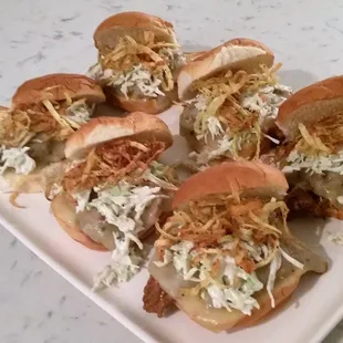 Sliders topped with crispy onions