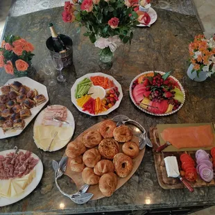 Beef sliders, deli platters, lox and bagels, veggie platter and fruit platter