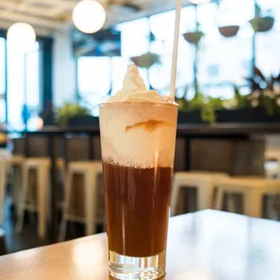 Boozy Float with Blood Orange Flavored Ginger Beer and Dark Rum