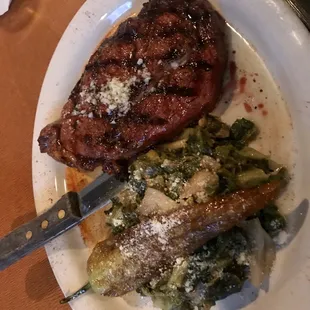 Rib eye steak &amp; Greens. It is as good as it looks