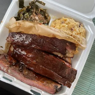 4 Piece St. Louis Ribs, Mac and Cheese and Greens
