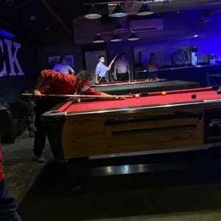 Dudes shooting pool