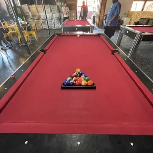 a pool table with balls on it