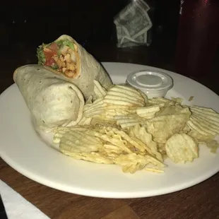 Buffalo chicken wrap, we thought it was homemade potato chips so I was disappointed with that.