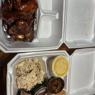 Brisket and chicken combo platter with wings