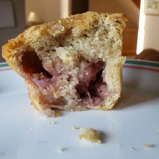 Interior of vegan strawberry muffin ($3). Moist and tasty.