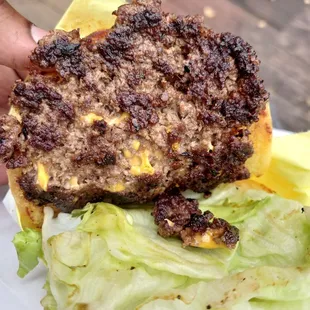 Burger so seared..the cheese melts thru. Lordt