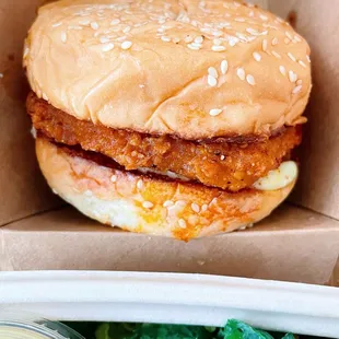 SPICY CRISPY CHICKEN $13.00 (veg) /No pickles and no apple slaw. Tasted really good. Almost like chicken, but not quite. Like!