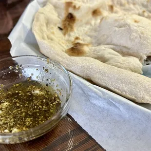 Bread and dipping oil.