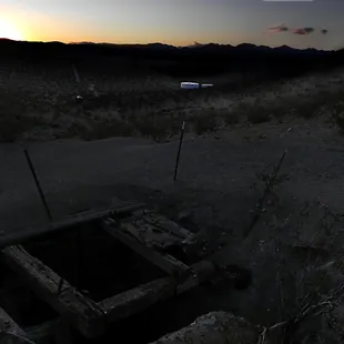 View of the mountains to the west of the trails, at sunset, from the mine shaft
