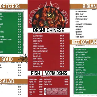 the menu of the restaurant