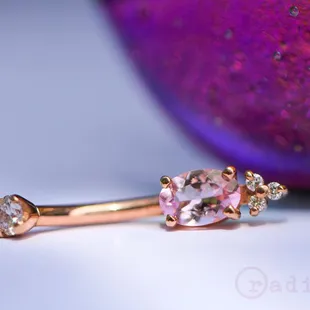 Morganite and Diamonds packed into warm rose gold.