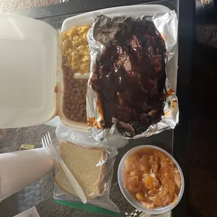 Meal with peach cobbler