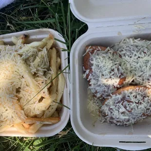 Garlic parm fries and Chicken garlic parm.