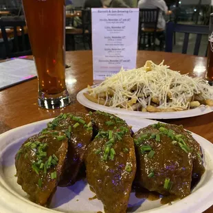 Jerk chicken dumplings - large size Parmesan garlic sage fries