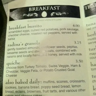 Radina's menu
