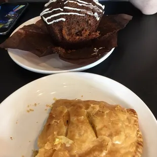 Sausage jalapeño hand pie and pineapple carrot muffin