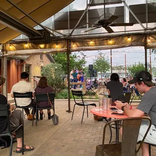 Socially distanced seating for paying patrons.