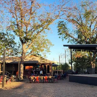 Back yard with outdoor music stage and tons of space/seating
