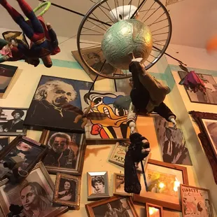 a wall full of memorabilia